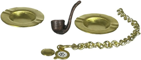 Melody Jane Dolls Houses Dollhouse Miniature Smoking Set - Pipe, Watch, Ashtrays