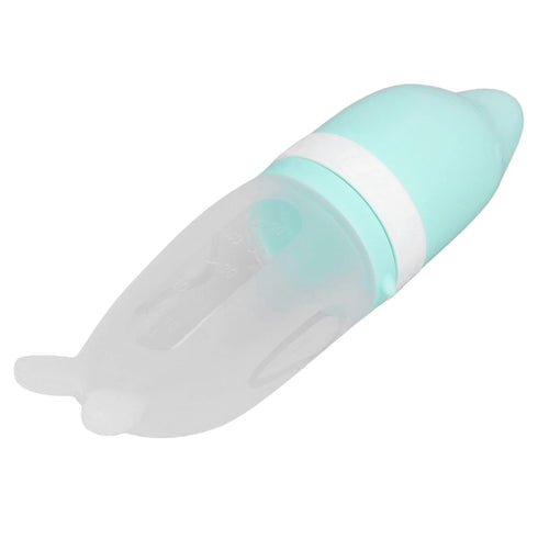 Silicone Baby Squeeze Bottle, Cute Integrated Design Green Soft Spoon Feeder for Infants, Easy Clean