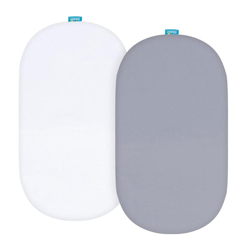 Bassinet Sheets, 2 Pack Universal Fitted Sheet Set for Rectangle, Hourglass or Oval Bassinet Mattress Pad, White & Gray