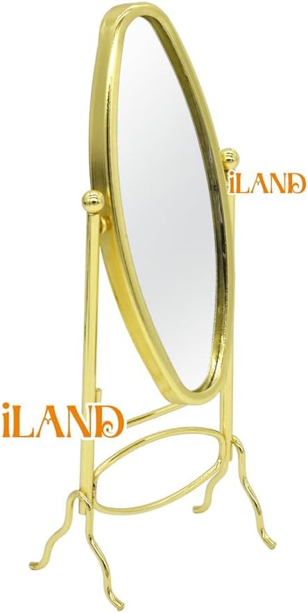 1:12 iLAND Dollhouse Furniture and Accessories on Scale, Miniature Coat Rack & Full Mirror (Golden Color)