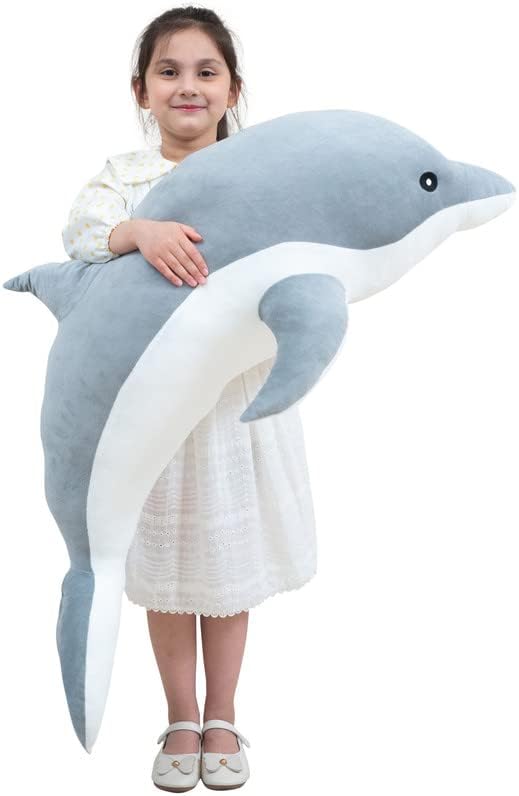 Giant Dolphin Stuffed Animal Plush Pillow, Soft Whale Hugging Pillow for Children Girls (Gray, 120cm/47.24inch)