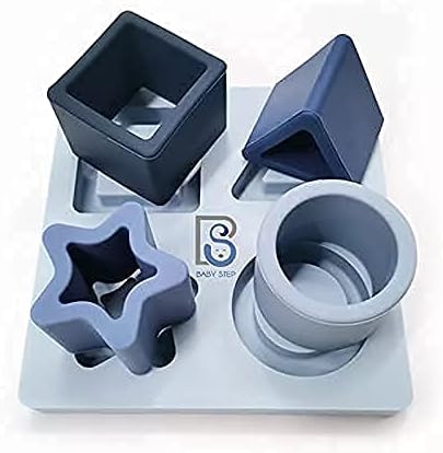 Baby Step Silicone Shape Sorter Puzzle for Toddlers 6-24 Months, Montessori Educational Toy, Blue