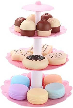 Food Pretend Play Toy Set, Sweet Treats 3-Tier Colorful Cookies Desserts Tower for Kids