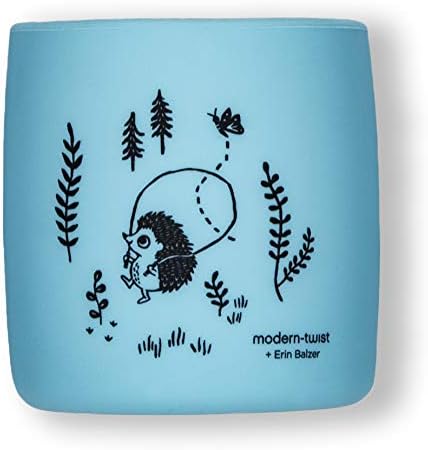 modern-twist Sip Set, Pack of 2 Food-Grade Silicone Reusable Cups, Waterproof, Dishwasher Safe - Blue Hedgehog Family
