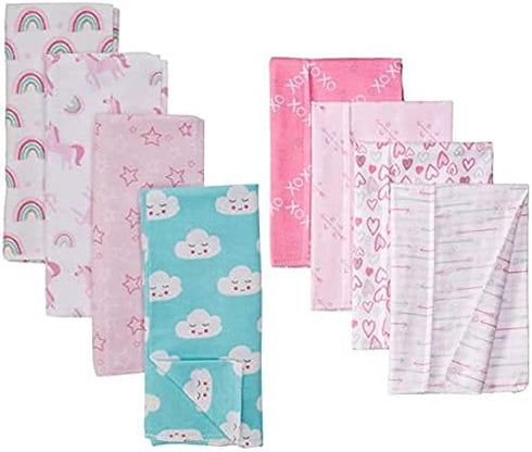 Luvable Friends Girl Cotton Flannel Burp Cloth 8-Pack, Rainbow Love