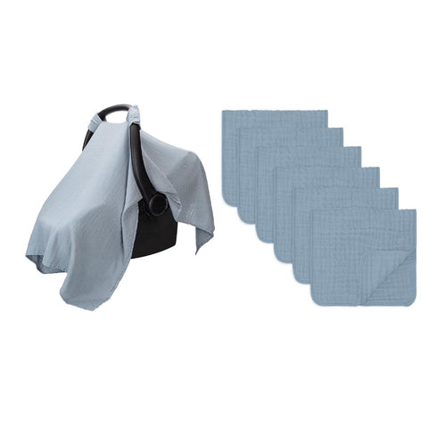 Comfy Cubs Muslin Cotton Baby Car Seat Cover and Burp loth Bundled