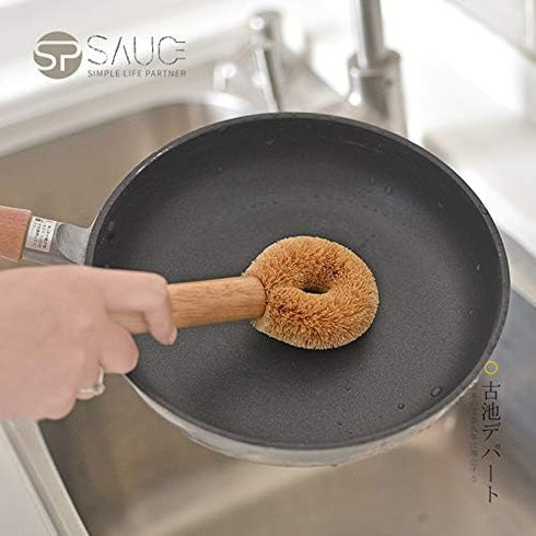 Wooden Cleaning Brush, Natural Coconut Fiber Bottle Washing Brush, Sturdy Eco-Friendly Pan Scrub Brush for Deep Cleaning