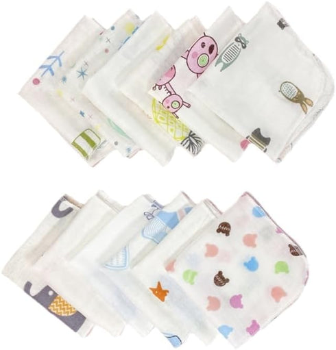 hejhncii 10Pcs Baby Washcloths Set Cute Cartoon Print Double Layer Gauze Infant Face