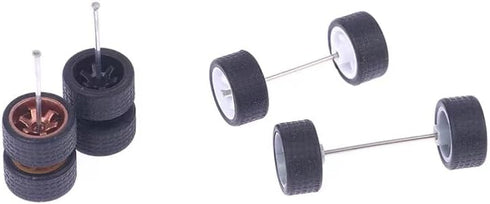 Sliver Wheels Rims Tires Set - Alloy 1:64 Wheels, Scale Alloy Wheels with Rubber Tires, Model Alloy Accessories
