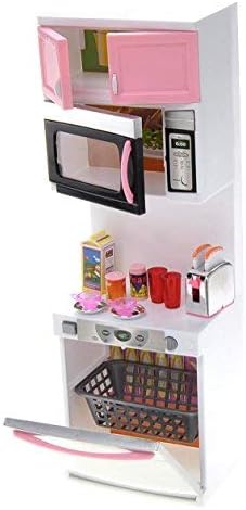 PowerTRC Mini Modern Doll Kitchen Play Set, Pink with Realistic Light & Sound for Kids