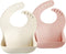 PandaEar 2 Pack Silicone Baby Bibs for Girls, Waterproof with Food Catcher, Thick Adjustable Toddler Bibs (Pink Tawny)