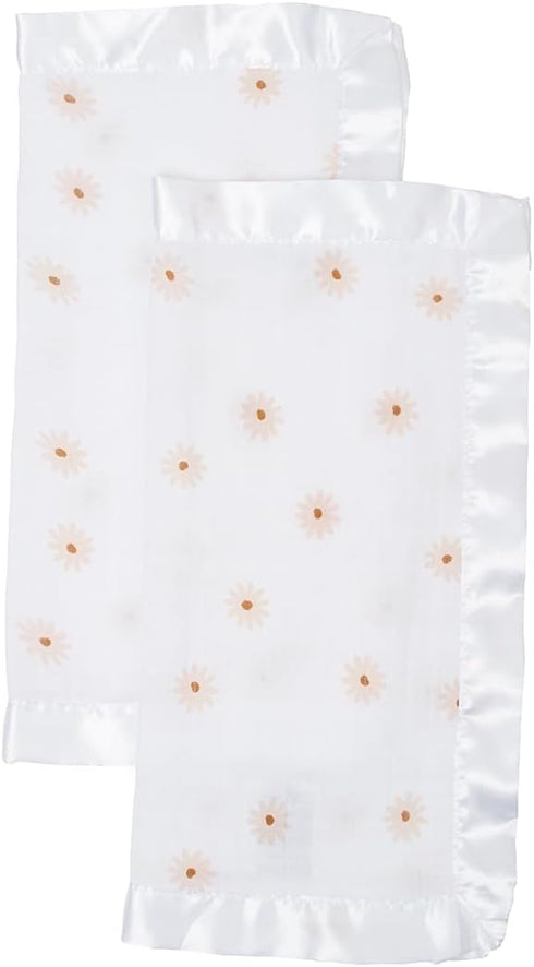 Lulujo Security Lovey Blankets Unisex, Softest Breathable Cotton Muslin Set with Silky Satin Trim | Neutral Comforting