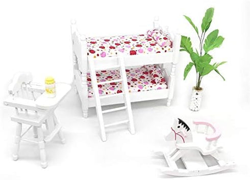 Wooden Dollhouse Furniture of Baby bunk bed with Ladder for Miniature Dollhouse Accessories - 1/12 Scale