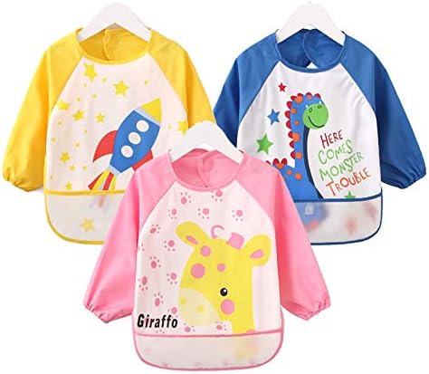 JNINTH Baby Bibs Waterproof and Wipeable-Eat and Play Smock Apron(6-36 Months)