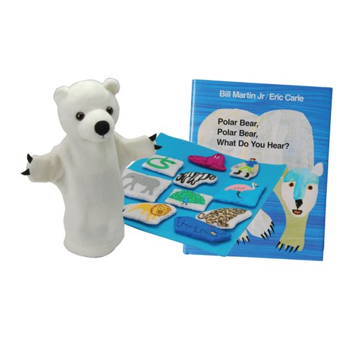 Constructive Playthings 12 pc. Polar Bear Puppet and Props Set with Hardcover Book for Ages 2+