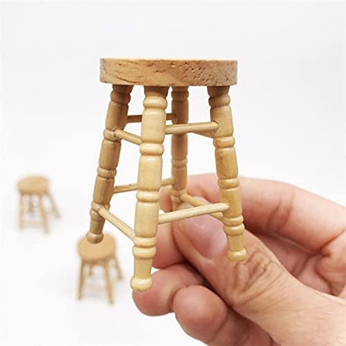 Miniature Counter Stool Dollhouse Furniture, 2 PCS Wood Chair for Crafts, High Simulation Round Bar Stool