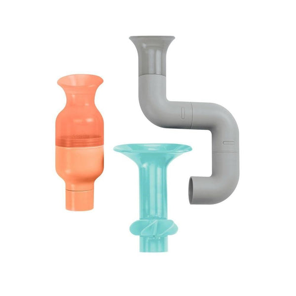 Boon Tubes Toddler Bath Toys - Gray - 3 Count - Bathtub Building Toys with Suction Cups for Kids Ages 12 Months and Up