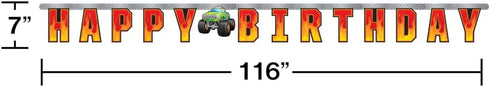 1 116" 7" Creative Converting Monster Truck Banner, ct, Multi-colored, x