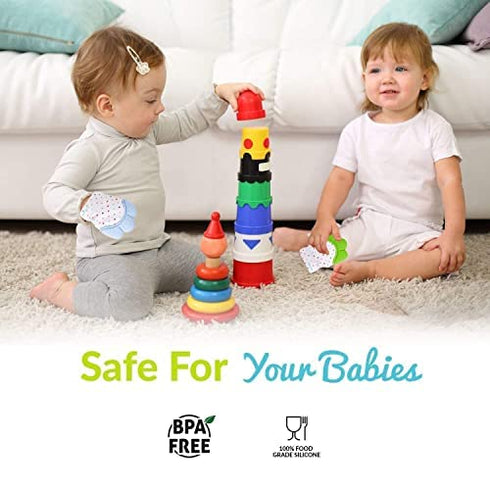 Liname 2 Pack Teething Mitten with Soothing Toy, Infant Chew Toy and Teething Glove