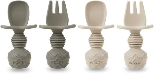 PandaEar Silicone Baby Feeding Set, 2 Pack Suction Plate and Tiny Cup with 2 Spoons & 2 Forks for Baby Led Weaning