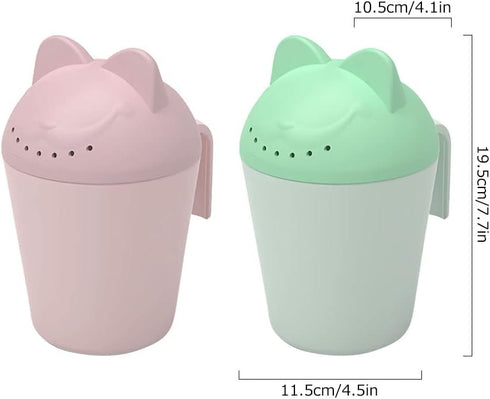 Surakey Baby Rinse Cup Hair Washing Shower Bath Cartoon Cat Silicone Soft Adjustable Visor Head Protector Shampoo Spoon