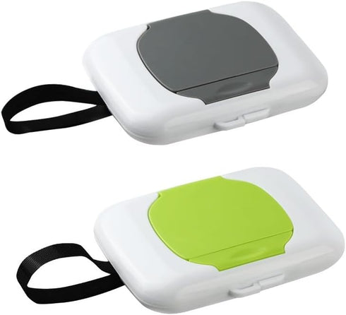 Pluzmecalm 2Pcs Travel Wipe Holder Grey Green Reusable Wet Wipe Container Box Strollers Hanging Wipes Dispensers Wipe