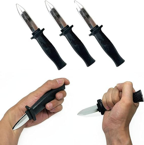 3pcs Retractable Fake Knife Toy Plastic Prop Dagger Trick Blade for Halloween Fools Day Party Cosplay Joke Gadget Prank Gag Black… (Double Edge) by Sujosa