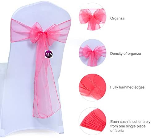 Pack 50 VDS of Organza Chair Sashes for Weddings & Events Dcor | Sheer Shiny Dining Chair Bows for Banquet, Party