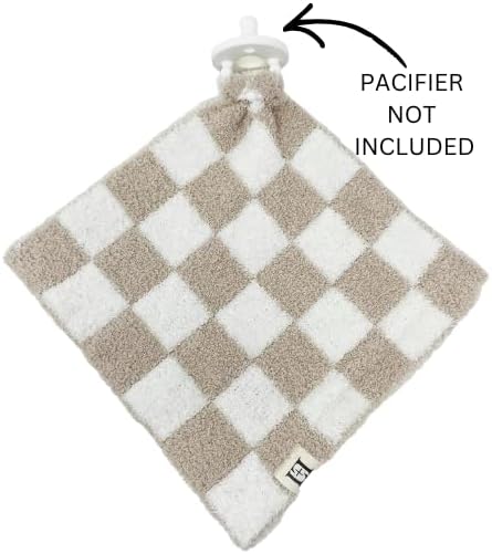 10"x10" L+L USA Checkered Baby Lovey Pacifier/Teether Holder - DreamSoft Plush Fluffy Cuddly Soothie Reversible Mini