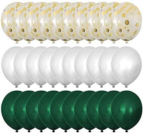 Jungle Safari Dinosaur Theme Party Supplies, 30pcs 12 Inch Green White Latex Balloons with Confetti