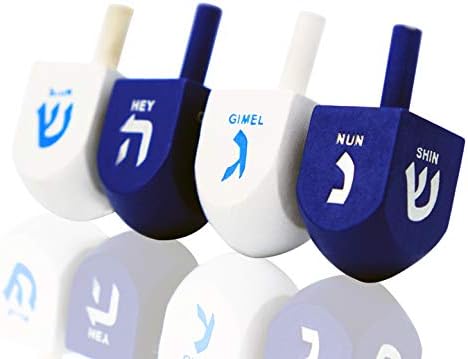 The Dreidel Company 25 Solid Blue & White Wooden Hand Painted Hanukkah Dreidels - Includes 3 Game Instruction Cards
