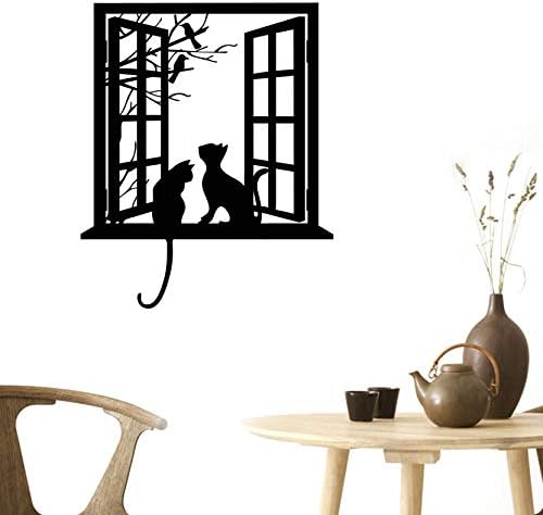 BIBITIME Tree Branch Fake Window Black Cats Wall Art Stickers - Vinyl Decals for Bedroom, Living Room & Nursery - 16.92