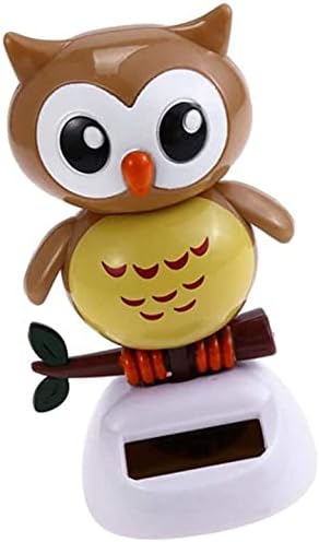 Solar Owl Bobble Shaking Head Dancing Toy, Cat Figurine Statue for Car Vehicle Decoration - Light Coffee