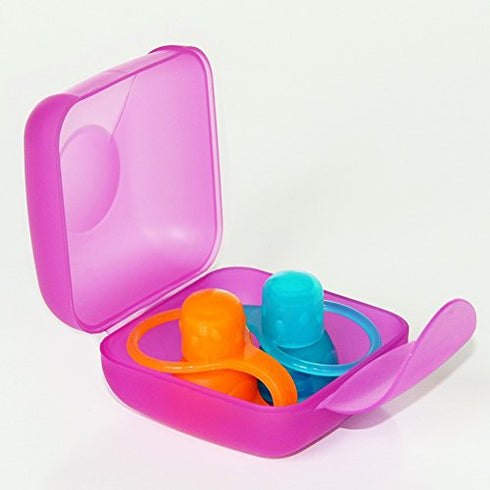 ChooMee SoftSip Food Pouch Tops, 4 Colors + Purple Case to Prevent Spills and Protect Child's Mouth