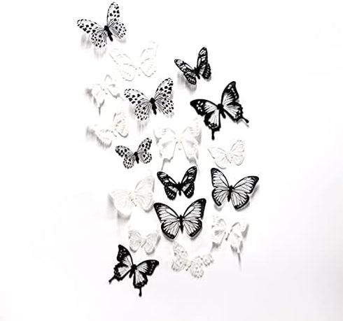 Butterfly Wall Stickers Decal - 36 PCS 3D Black and White Butterfly Stickers with Adhesive for Baby Kids Bedroom