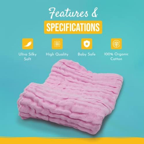 ARSAHA Pack 10 Set (12x12), 6 100% of Baby Muslin Washcloths Layers Multi-Colored Baby Washcloths Made of Organic