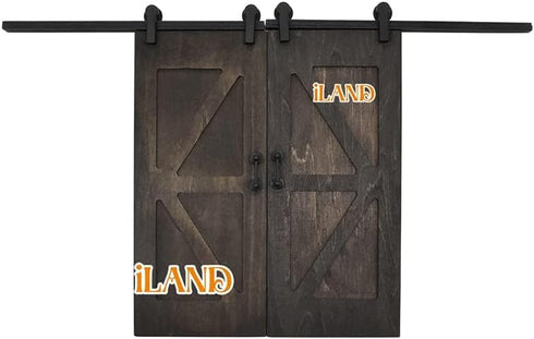 1/12 iLAND Scale Accessories of Dollhouse Door Miniature Wooden Barn Doors w/Sliding Rods for Dollhouse Dcor Doll House