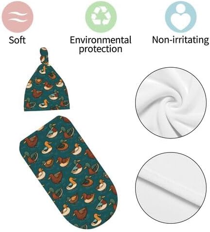 Nanyizly Set 0-6m Little Green Mallard Ducks Newborns Beanie Swaddle Blanket Baby Receiving Blankets for Infant Boy
