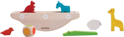 3+ PlanToys Balancing Boat Wooden Game for Kids Ages | Montessori Fine Motor & Coordination Challenge with Dice