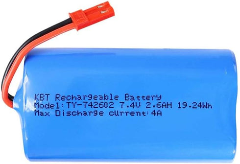 KBT 7.4V 2600mAh Li-ion Rechargeable Battery Pack, Red JST-2P Plug for Electronics, Toys, and RC Vehicles