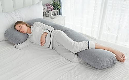AngQi L-Shaped Body Pregnancy Pillow - Gray Jersey Cover