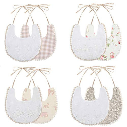 GZMM Baby Bib for Girls, Reversible Waterproof Handmade Cotton Drool Bib 0-12 Months, 2 Pack (Floral Mult-9)