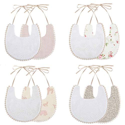 GZMM Baby Bib for Girls, Reversible Waterproof Handmade Cotton Drool Bib 0-12 Months, 2 Pack (Floral Mult-9)