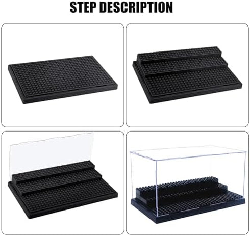 Minifigure Display Case for Action Figures Blocks, Dustproof Acrylic Display Box with 3 Movable Steps for Collection