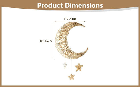Generic 16.1 13.8 Hanging Moon and Stars Wall Decor, Rattan Wicker Handmade, Nordic Style Celestial Decor for Nursery