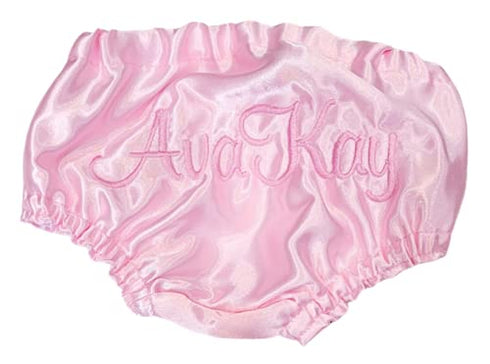 Rowanmayfairs Designs Pink Satin Personalized Diaper Cover Bloomers 0-3 Months Thru 24 Months
