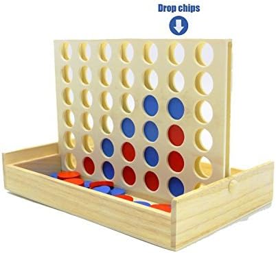 4 in a Row Wooden Board Game - Foldable Line Up 4 Classic Family Toy for Kids and Family