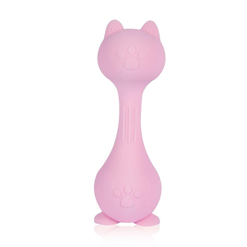 0-12 Baby Rattle Teething Toys Cat Silicone Teether Rattles for Baby Months Food Grade Silicone (Pink)