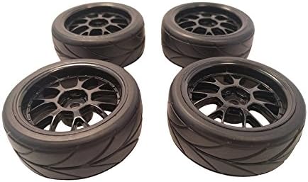 Apex RC Products 1/10 On-Road Black Mesh Wheels, V Tread Rubber Tires (Set of 4) #5002
