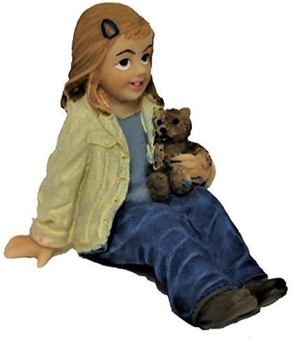 Melody Jane Dollhouse Little Girl Sitting with Teddy, 1:12 Resin Figure